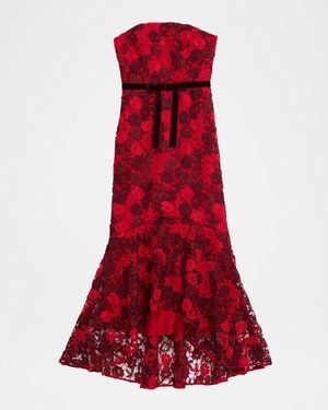 Shoshanna Cierra Strapless Floral Lace High-Low Gown - Red