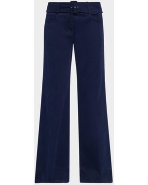 Maison Common Belted Cotton Flared Pants - Blue