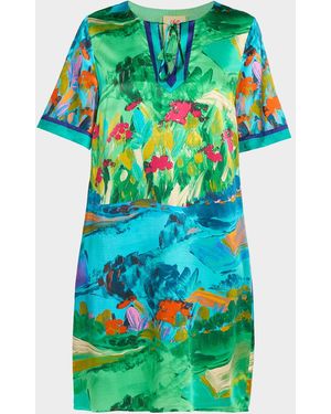 Johnny Was Roseum Printed Silk Short-Sleeve Shift Dress - Green