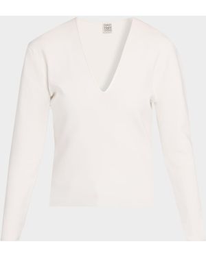 TOTEME Compact Knit V-Neck Top - White
