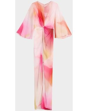 Prabal Gurung Floral Twisted Chiffon 3/4-Sleeve Gown - Pink