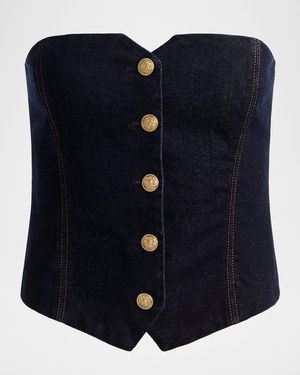 Alice + Olivia Kelcey Denim Strapless Top - Blue