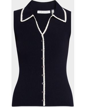 Tahari The Shiloh Lace-Trim Rib Knit Top - Blue