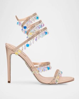 Rene Caovilla 105Mm Embellished Satin Snake-Wrap Sandals - Natural