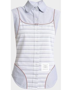 Thom Browne Sleeveless Swimsuit Trompe L & Apos;Oeil Button-Down Shirt - Blue