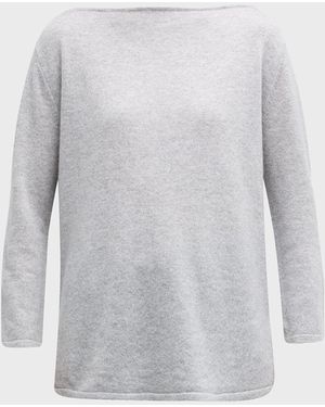 Neiman Marcus Cashmere Colorblock Bateau-Neck Sweater - Gray