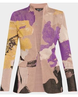 Misook Tailored Floral Jacquard Knit Jacket - Pink
