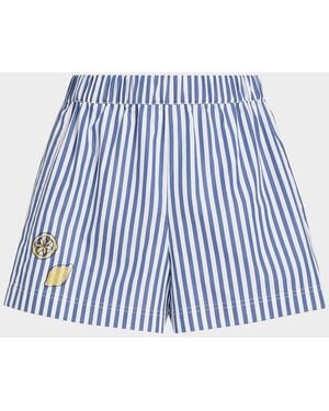 Tanya Taylor Fallon Striped Cotton Shorts - Blue