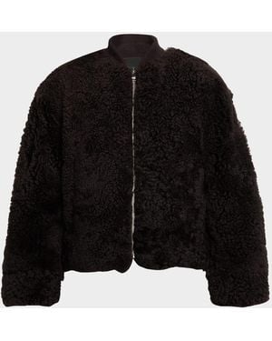 Purple Shearling Full-Zip Bomber Jacket - Black