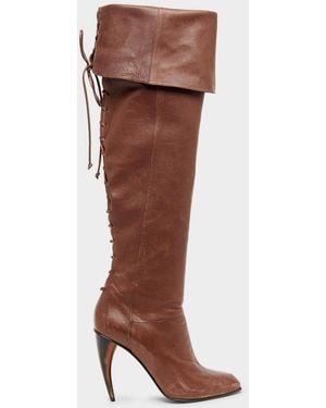 McQueen 105Mm Horn Leather Knee-High Boots - Brown