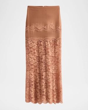 Rabanne Lace-Trimmed Maxi Skirt - Brown