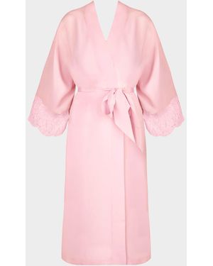 Lise Charmel Lace-Trim Silk Crepe Robe - Pink