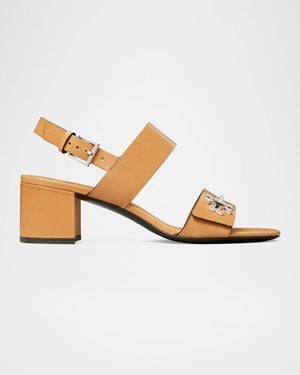 Tory Burch T-Lock Leather Block-Heel Sandals - Metallic