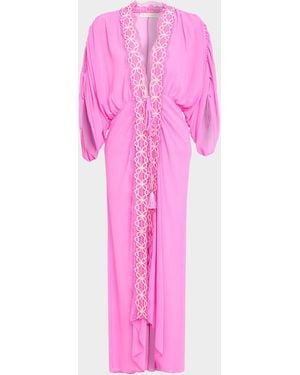 Ramy Brook Riley Embroidered Maxi Robe Dress - Pink