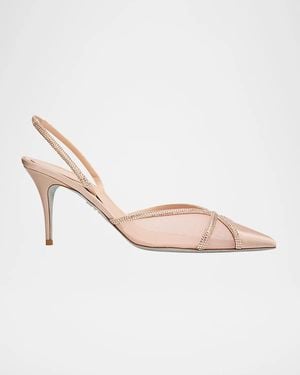 Rene Caovilla 80Mm Embellished Satin Mesh Slingback Pumps - Pink