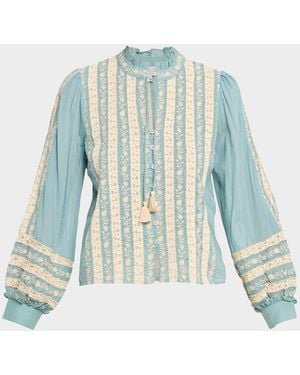 Sea Kirsten Embroidered Tie-Neck Top - Blue