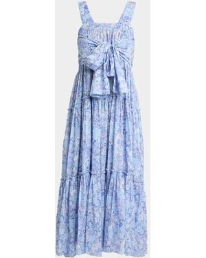 Chloé Painted Flowers Cotton Maxi Dress - Blue