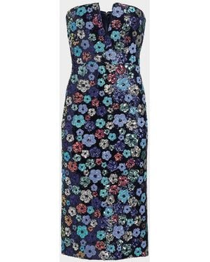 Ramy Brook Ella Strapless Floral Sequin Midi Dress - Blue