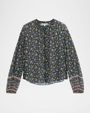 Veronica Beard Lollie Long-Sleeve Silk Blouse - Gray
