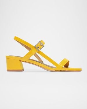 Bernardo 35Mm Jinji Leather Strappy Block-Heel Sandals - Yellow
