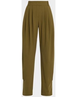 Michael Kors Tissue Wool Pleated Barrel-Leg Pants - Green