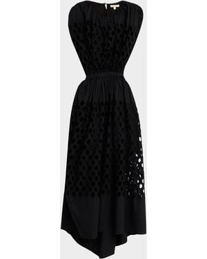 DIOTIMA Peplos Sleeveless Dot Broderie Anglaise Cutout Maxi Dress - Black