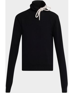 Area Crystal Knot Turtleneck Cashmere Sweater - Blue