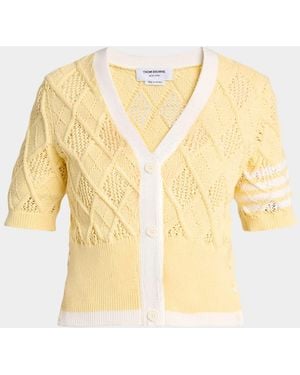 Thom Browne Argyle Pointelle-Knit Cotton Cardigan - Yellow