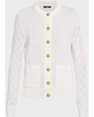 Balmain Argyle Pointelle Knit Buttoned Cardigan - White