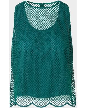 Akris Grid Embroidered Scalloped Sleeveless Blouse - Green