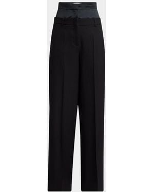 Erdem Double Waistband Wide-Leg Pants - Black