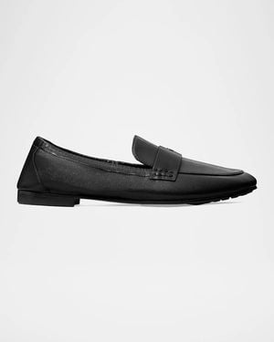 Tory Burch Logo Leather Ballet Loafers - Black