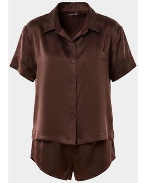 Papinelle Audrey Washable Silk Short Pajama Set - Brown
