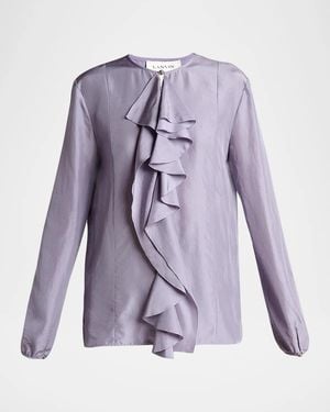 Lanvin Pussy-Bow Silk Blouse - Purple