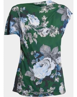 Erdem Draped Floral Crepe Top - Green