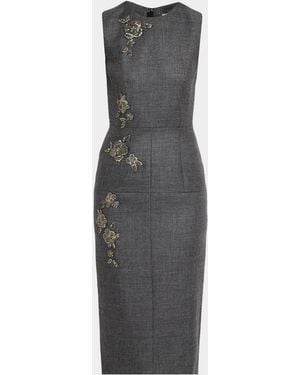 Dice Kayek Embellished Tailored Wool Sleeveless Midi Dress - Gray