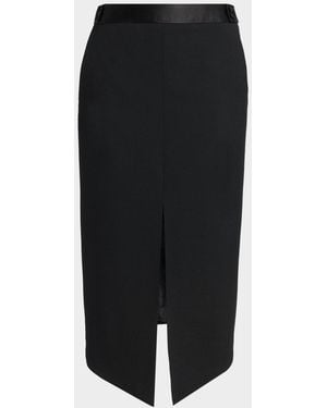 Tom Ford Satin-Trim Wool High-Low Slit Skirt - Black