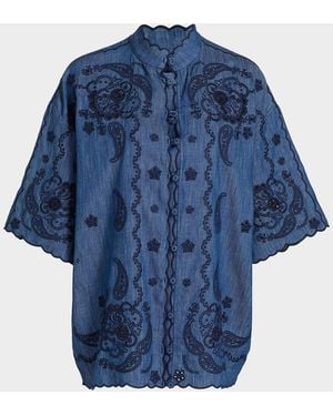 Zimmermann Aster Embroidered Denim Shirt - Blue