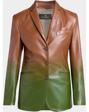 Etro Ombre Leather Single-Breasted Jacket - Green