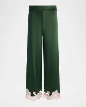 Alice + Olivia Athena Lace-Trim Satin Pants - Green