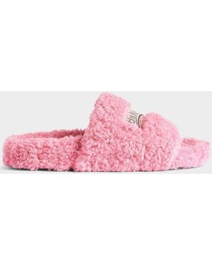 Balenciaga Furry Fleece Faux-Fur Slides - Pink