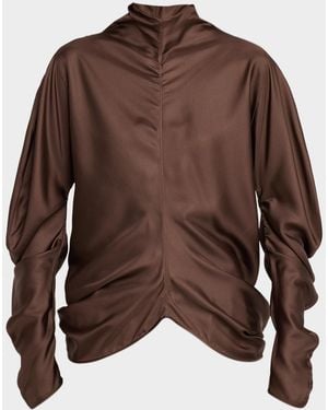The Row Miles Draped Silk Blouse - Brown
