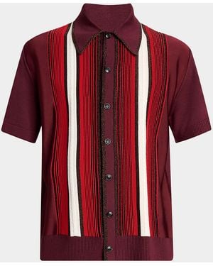 Amiri Multi-Stripe Knit Short-Sleeve Shirt - Red