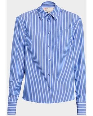 Maison Common Striped Cotton Poplin Button-Down Shirt - Blue