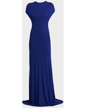 Tom Ford Cap-Sleeve Backless Trumpet Gown - Blue
