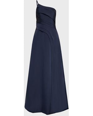Kay Unger Jillian Pleated One-Shoulder Gown - Blue