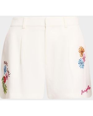 Cinq À Sept Emmie Embroidered Vine Shorts - Natural