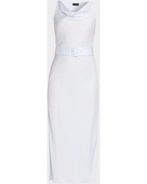 LAPOINTE Satin Sleeveless Belted Dress - White