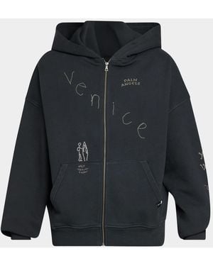 Palm Angels Apos;S Surfer Dream Loose Zip-Front Hoodie - Blue