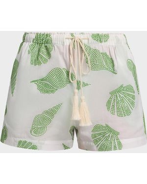 MILLY Corrie Embroidered Cotton Cover-Up Shorts - Green